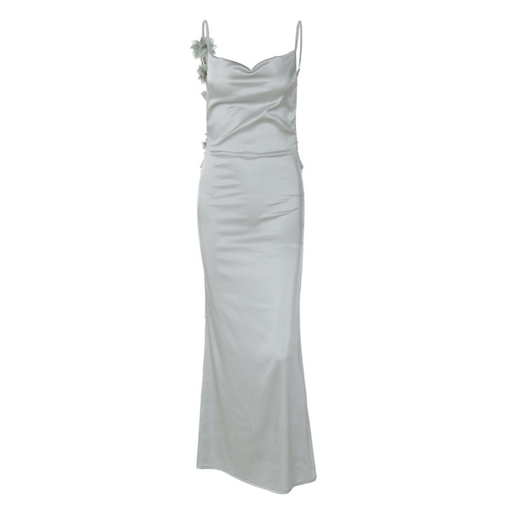 Damen Satin Maxikleid mit zarten Trägern und eleganter Drapierung Echo Archiv
