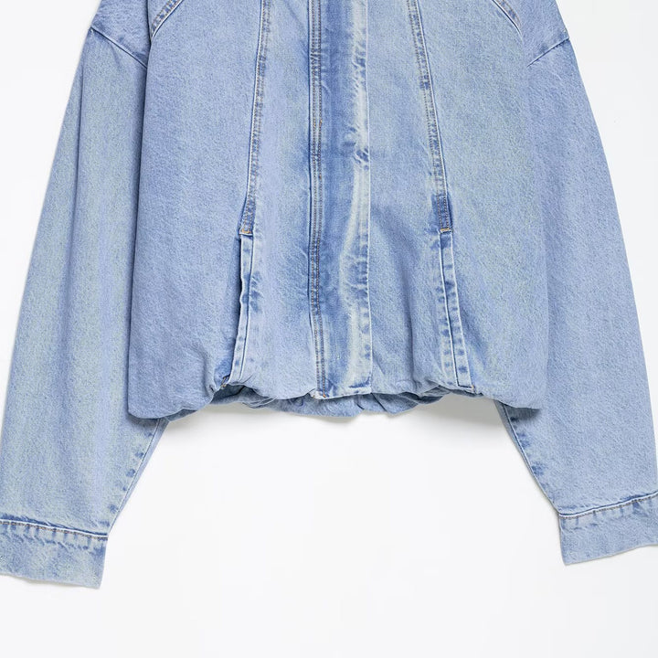 Damen Oversize Denim-Blouson mit hohem Stehkragen und elastischem Saum Echoarchiv