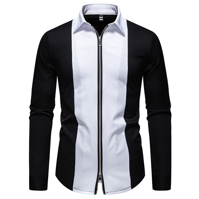 Herren modisches Langarmshirt mit stylischem Stehkragen und kontrastierenden Paspeln Echoarchiv