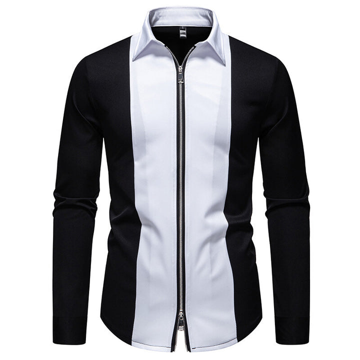 Herren modisches Langarmshirt mit stylischem Stehkragen und kontrastierenden Paspeln Echoarchiv