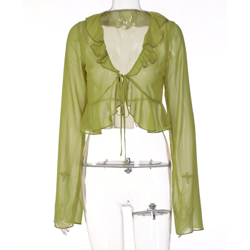 Damen Transparente Bluse mit Rüschen und Bindedetail Echo Archiv