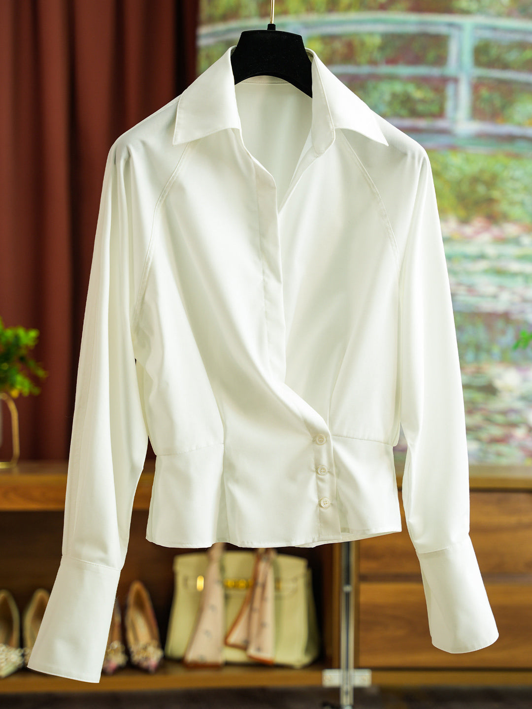 Damen Modische Bluse mit leichtem Drapeeffekt Echoarchiv