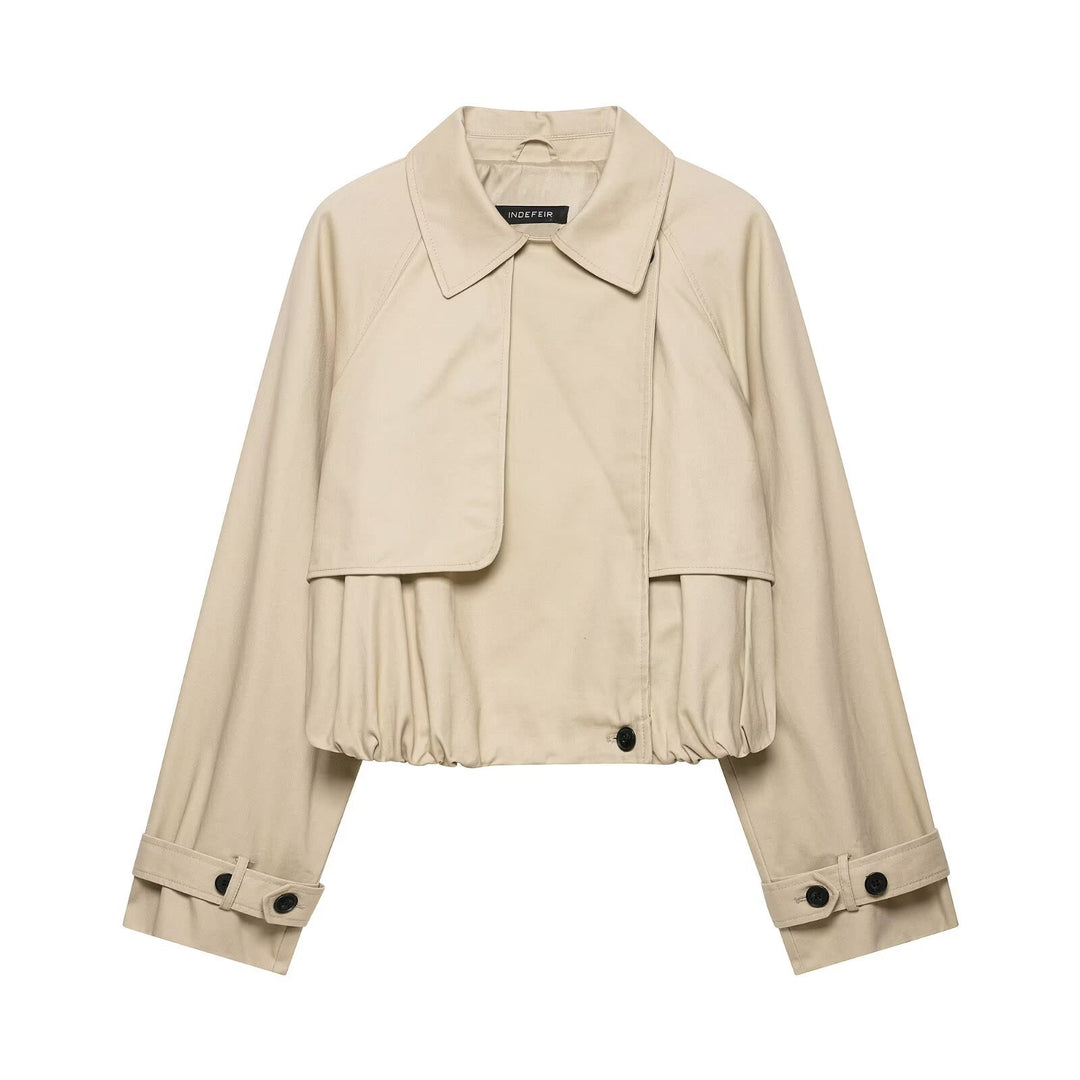 Damen 60+ Cropped Trenchblouson mit Cape‑Detail und Tunnelzugsaum Echo Archiv