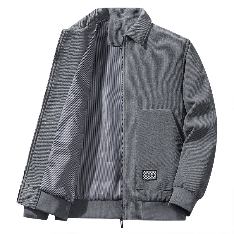 Herren strukturierte Freizeitjacke aus feinem Cordstoff, gestreiftes Futter und elastischer Saum – Taviero