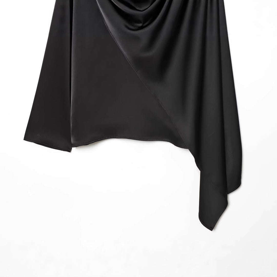 Damen nan asymmetrische Drapé-Bluse mit Wasserfallkragen und Einarm-Volant Echo Archiv
