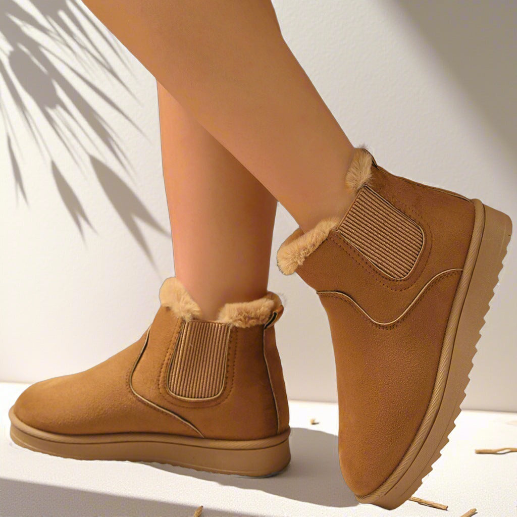 Damen Gefütterte Chelsea-Stiefelette aus Wildlederoptik mit elastischem Einsatz und Profilsohle – Varelle