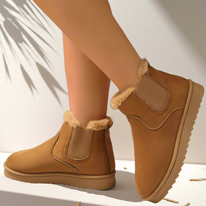 Damen Gefütterte Chelsea-Stiefelette aus Wildlederoptik mit elastischem Einsatz und Profilsohle – Varelle