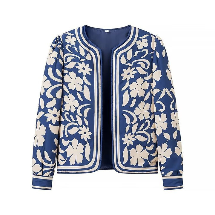 Damen Offene Blazerjacke mit floralem Allover-Print, Rundhalsausschnitt und femininer Passform Echo Archiv