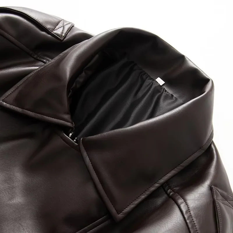 Damen nan oversized Kunstlederblouson mit großem Schalkragen, Pattentaschen und elastischem Bund Echo Archiv