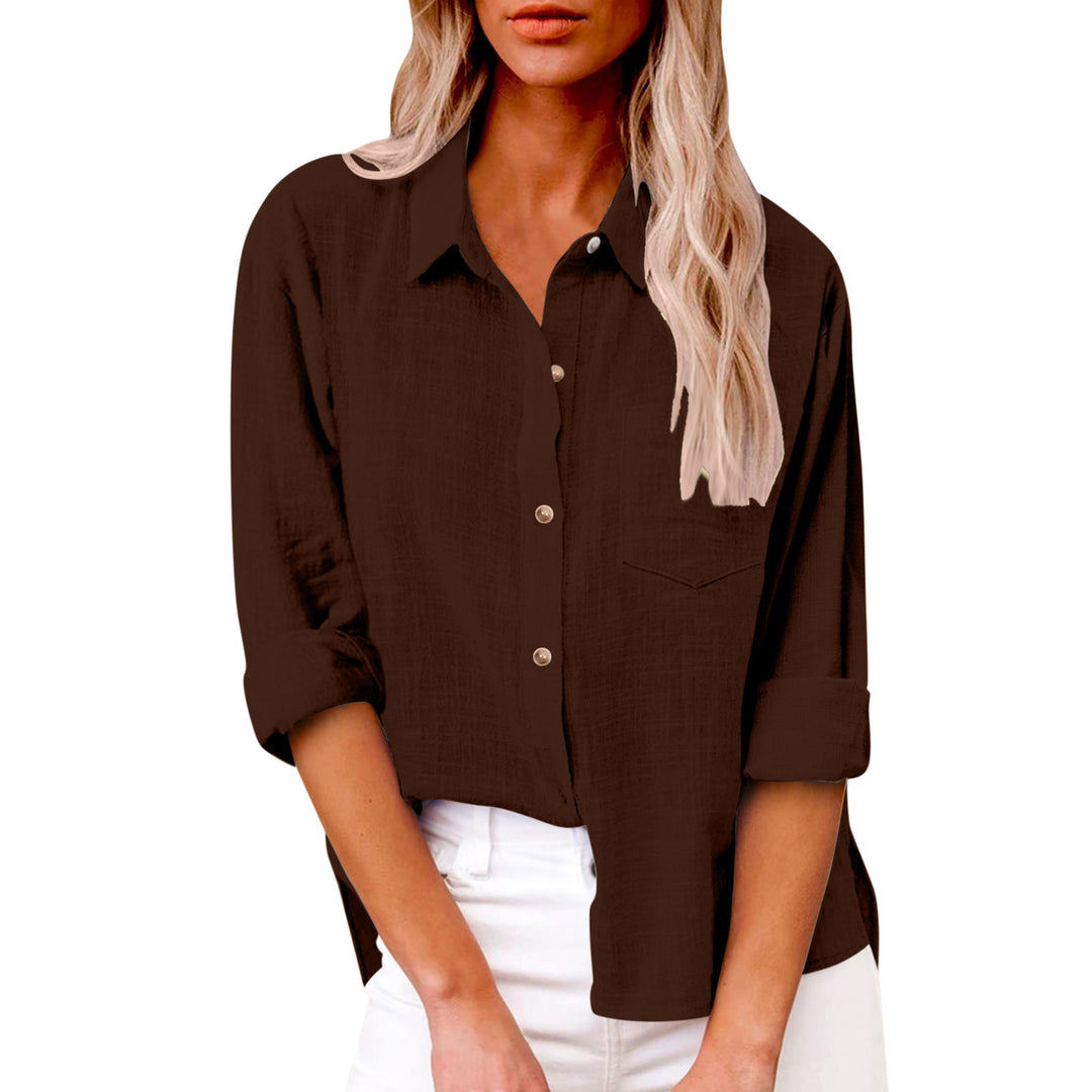 Damen nan oversized Leinen-Baumwollmix Hemdbluse mit Brusttasche und krempelbaren Ärmeln Echo Archiv