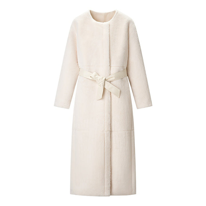 Damen Maxilanger Oversize-Teddymantel mit minimalistischem Stehkragen und verdeckter Druckknopfleiste Echo Archiv