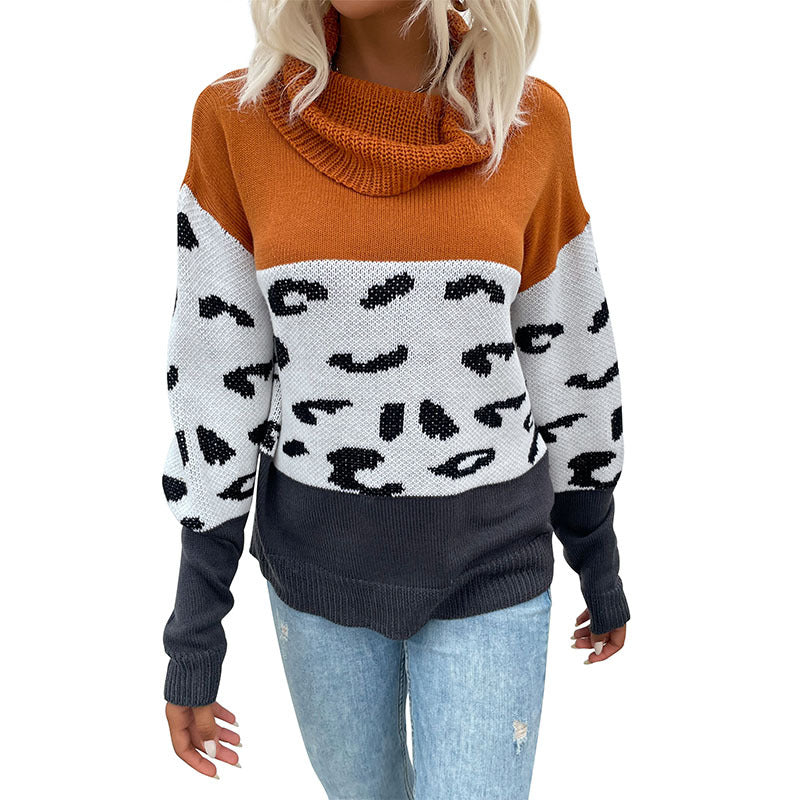 Damen Modischer Pullover mit Leopardenmuster und Rollkragen Echo Archiv