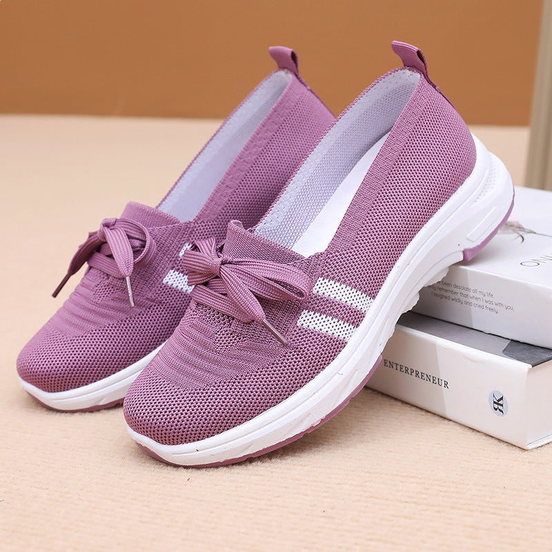 Damen Schlupf-Strick-Sneaker mit dekorativer Schleife und gedämpfter Plateausohle – Névara