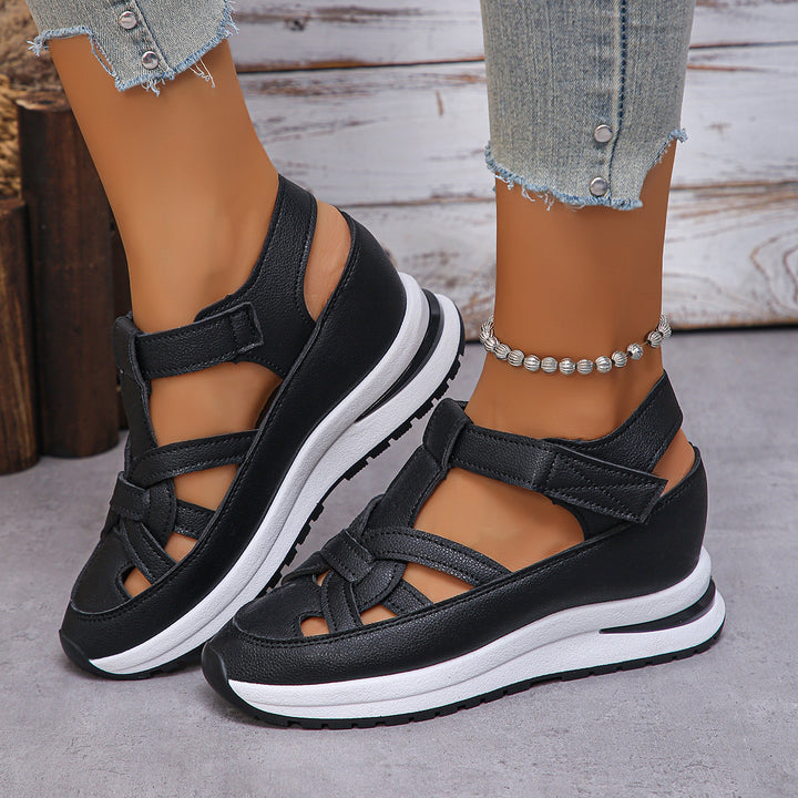Damen nan sportliche Plateau-Sandalette mit geflochtenem Riemendesign, verstellbarem Klettverschluss und gepolsterter Komfortsohle Echo Archiv