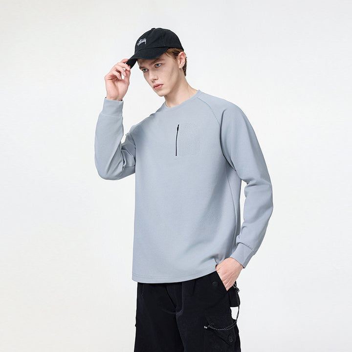 Herren Rundhals-Sweatshirt mit Brust-Reißverschluss, perforierter Utility-Blende und relaxter Passform Echo Archiv