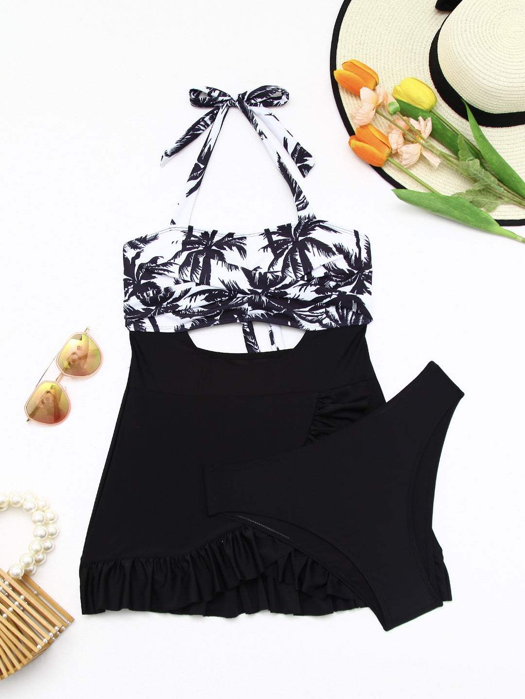 Damen Tankini-Set mit elegantem Wellenmuster und fröhlichem Rüschensaum Echo Archiv