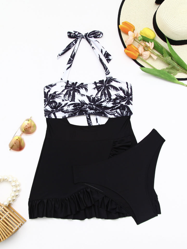 Damen Tankini-Set mit elegantem Wellenmuster und fröhlichem Rüschensaum Echo Archiv