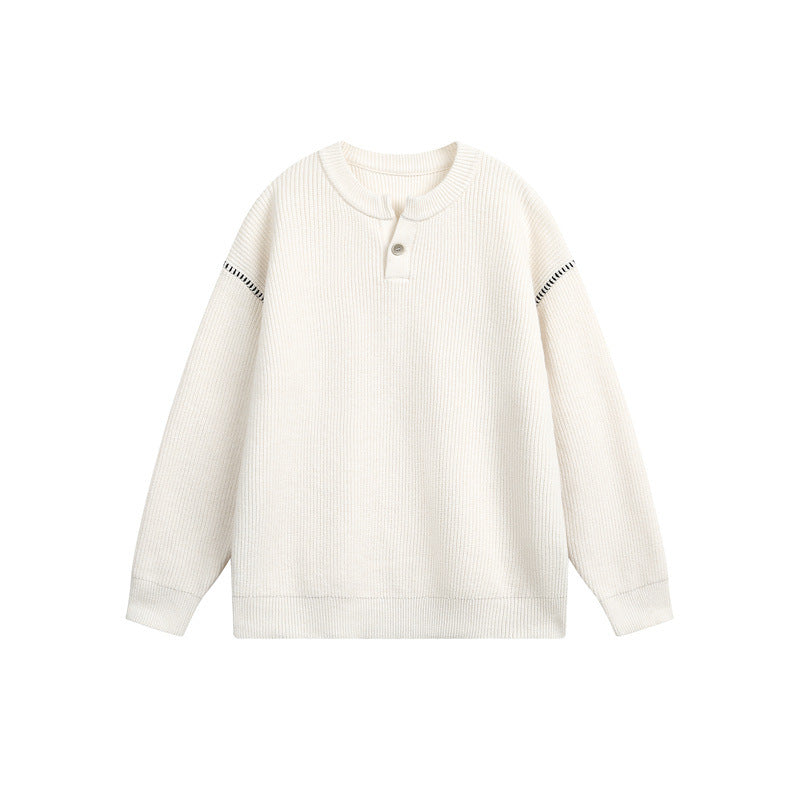 Unisex Grobstrick-Henley-Pullover mit Knopfleiste und Drop-Shoulder Echoarchiv