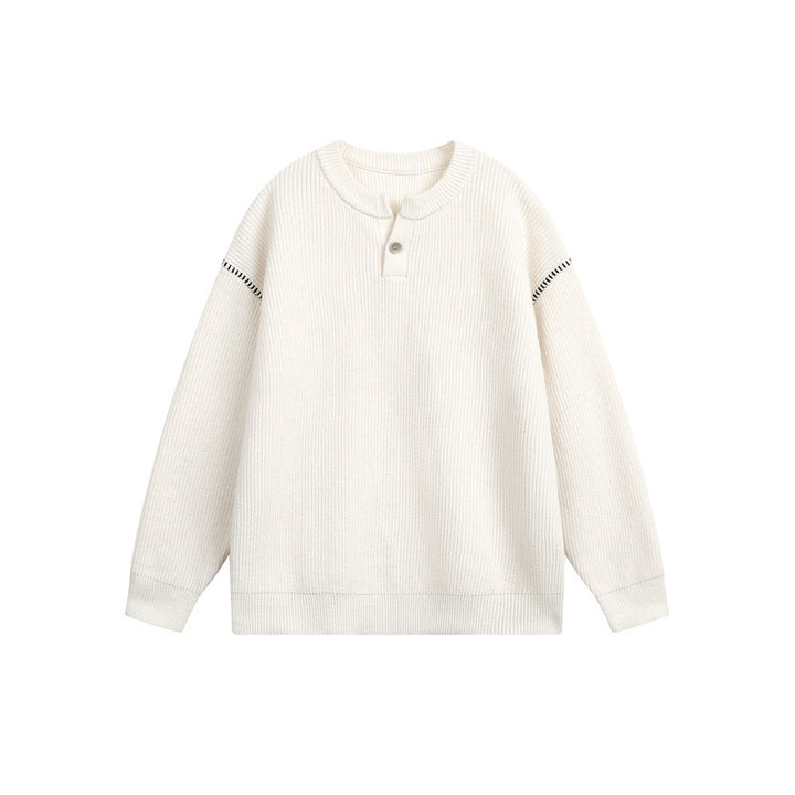 Unisex Grobstrick-Henley-Pullover mit Knopfleiste und Drop-Shoulder Echoarchiv