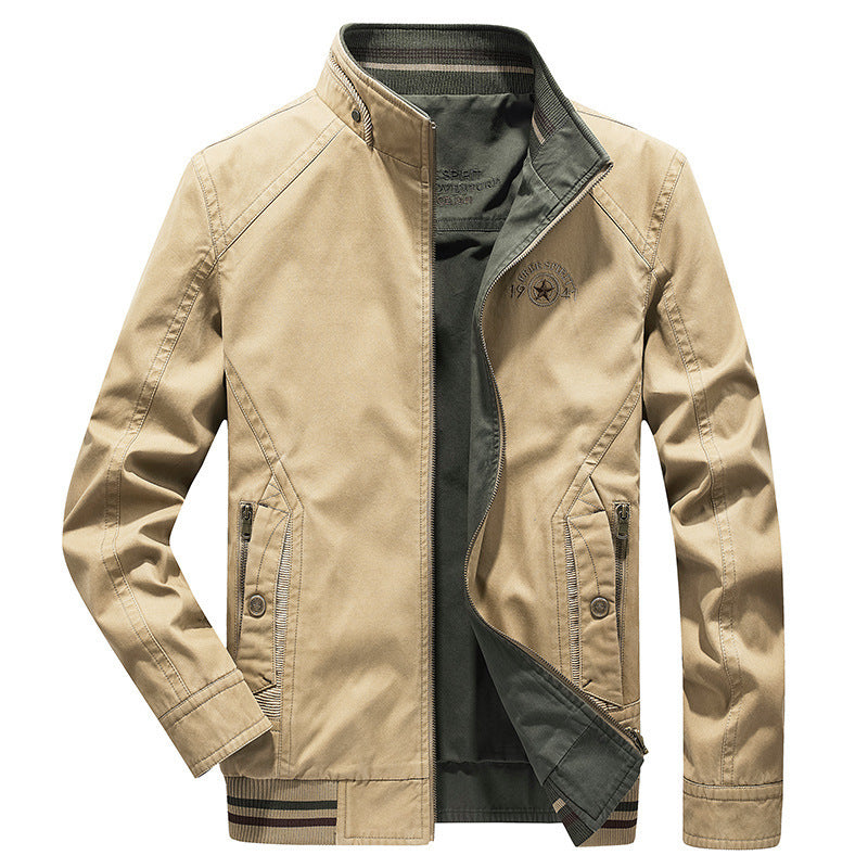 Herren leichte Canvas-Übergangsjacke mit Stehkragen, Reißverschluss und geripptem Saum Echoarchiv