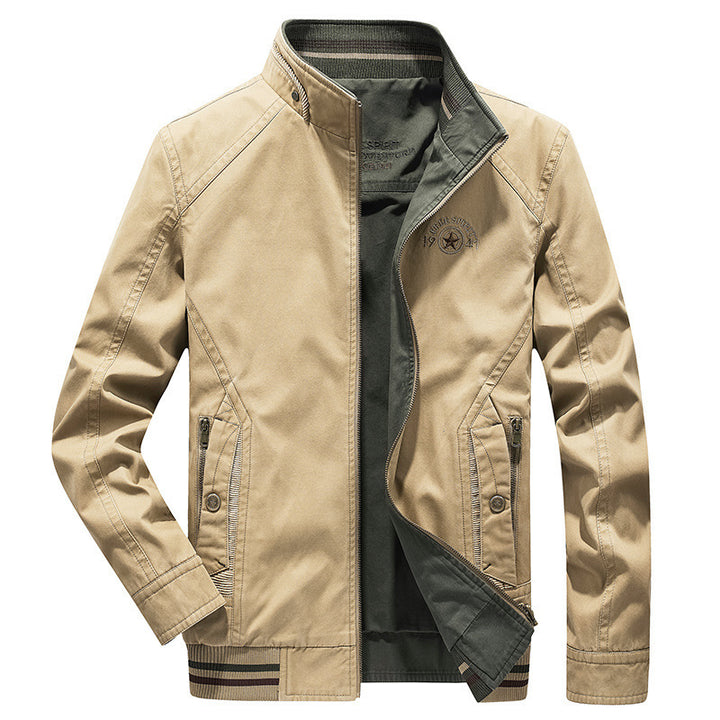 Herren leichte Canvas-Übergangsjacke mit Stehkragen, Reißverschluss und geripptem Saum Echoarchiv