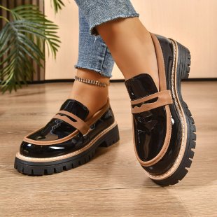 Damen Modische Lack-Loafer mit übergroßer Schleife und grober Profilsohle – Lioré