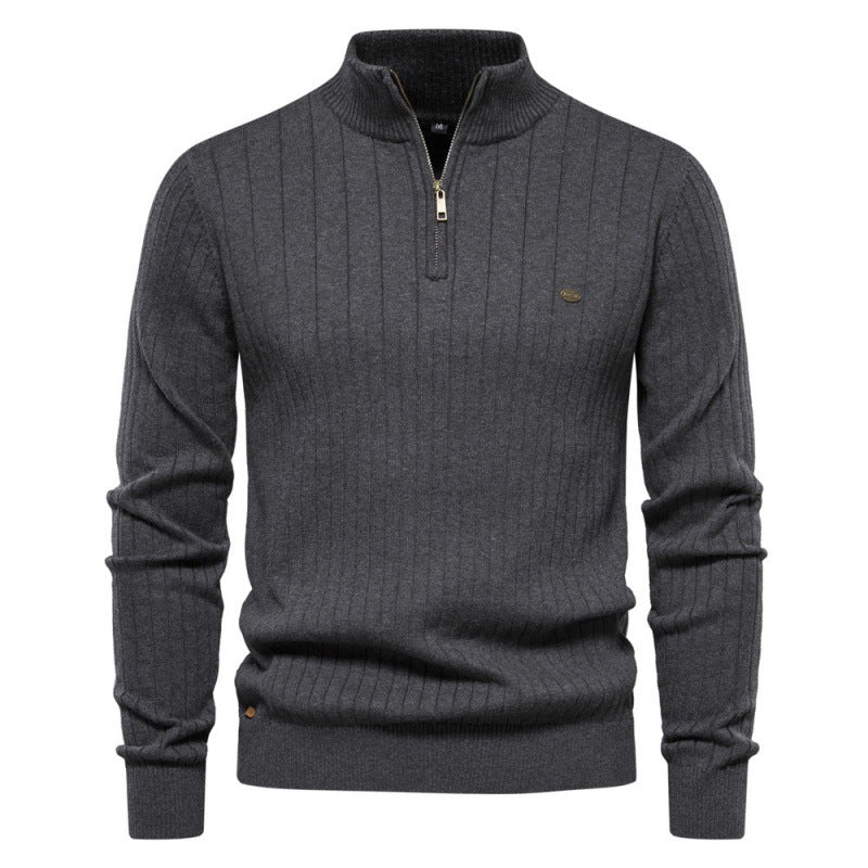 Herren Pullover mit halbem Reißverschluss und Rippstruktur Echoarchiv