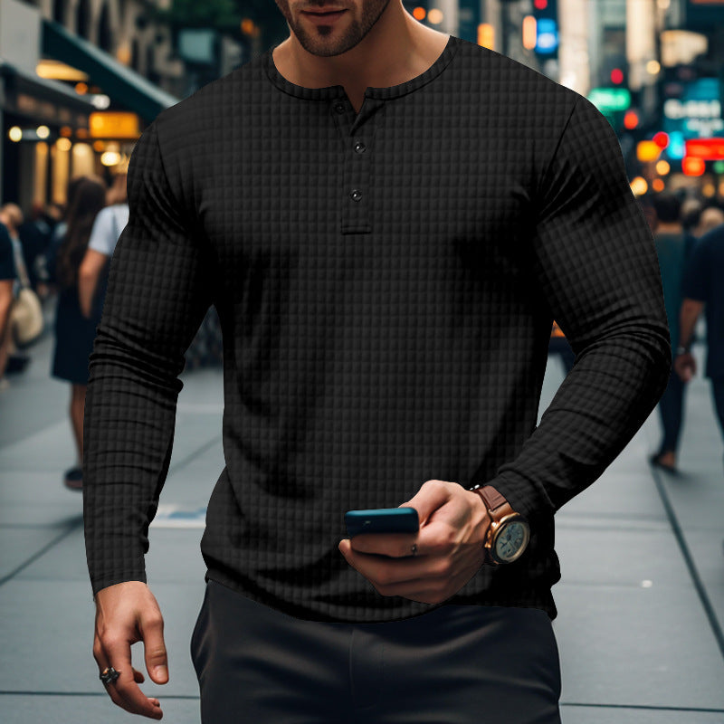 Herren Langarm-Henley-Shirt mit strukturiertem Design Echoarchiv