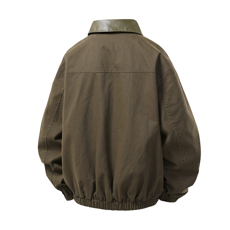 Herren Boxy-Coachjacke im minimalistischen Layering-Stil mit kontrastierendem Kunstlederkragen, Druckknopfverschluss & elastischem Saum Echoarchiv