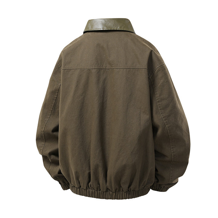 Herren Boxy-Coachjacke im minimalistischen Layering-Stil mit kontrastierendem Kunstlederkragen, Druckknopfverschluss & elastischem Saum Echoarchiv