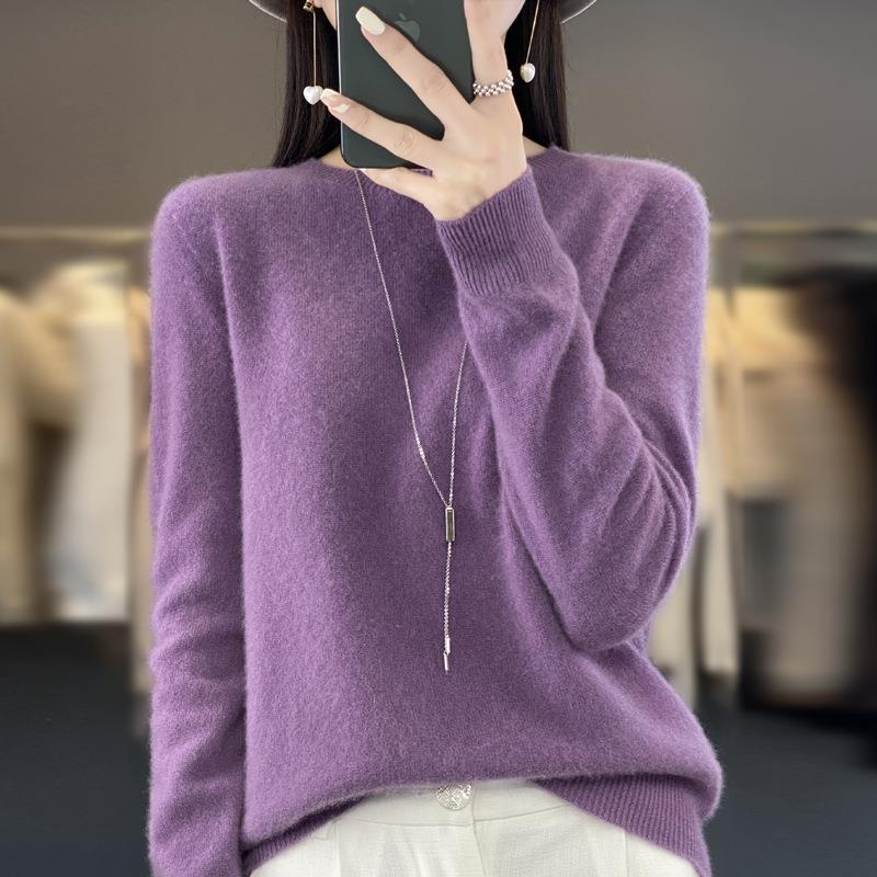 Damen Lockerer Feinstrick-Pullover mit Rundhalsausschnitt und flauschiger Angora-Optik Echoarchiv