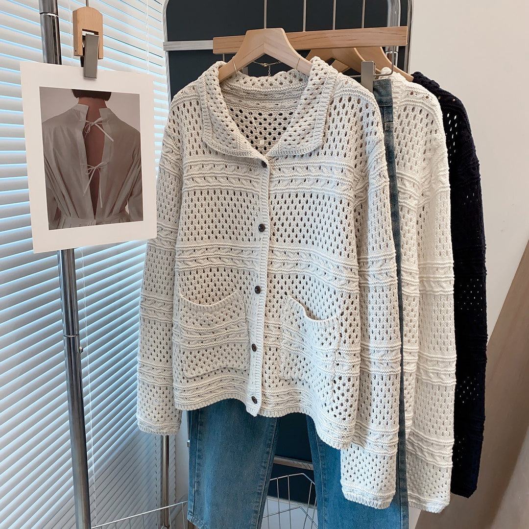 Damen Lässige Strickjacke im Lochmuster Echoarchiv