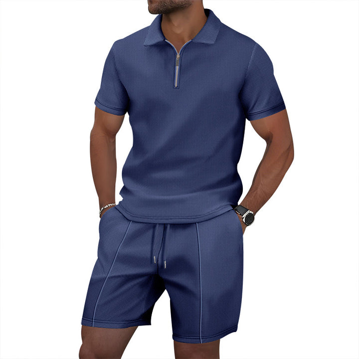 Herren sportliches Kurzarm-Poloshirt und Shorts-Set mit Reißverschluss Echoarchiv