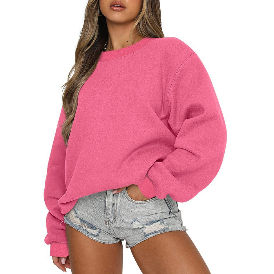 Damen oversized Rundhals-Sweatshirt aus Baumwollmix mit überschnittener Schulter, angerauter Innenseite und elastischen Bündchen – Avérine