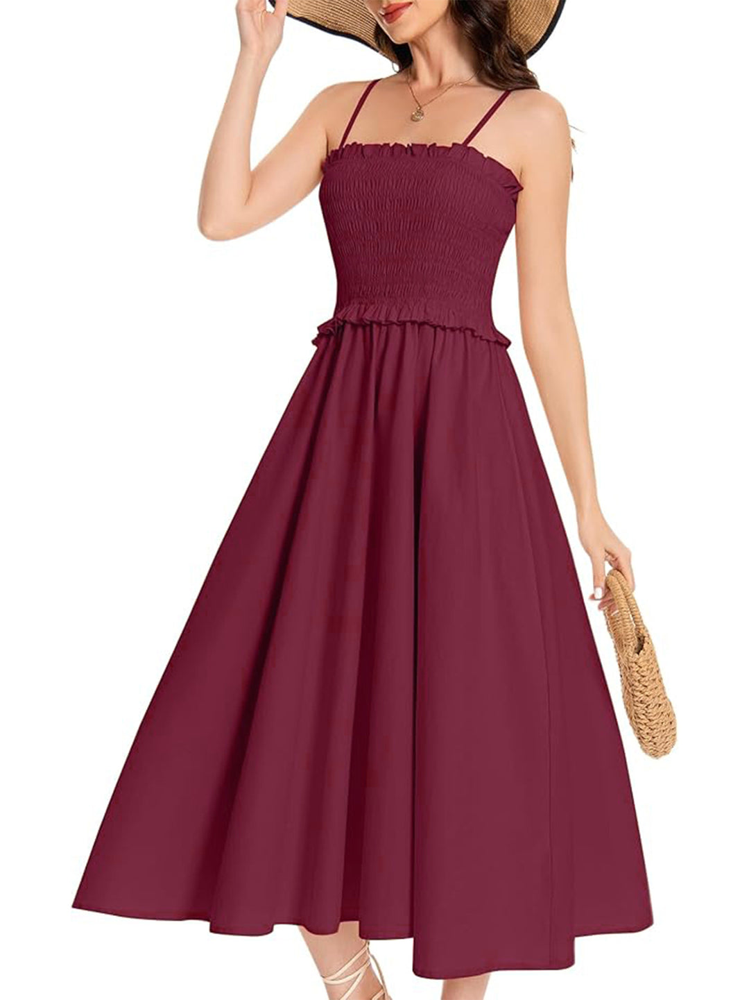 Damen Midi-Kleid mit elastischem Oberteil und weiten Rock Echo Archiv