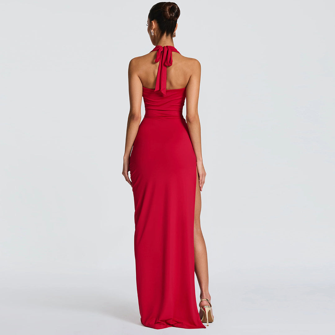 Damen Elegantes Maxikleid mit tiefem Halsochnitt und seitlichem slit Echo Archiv