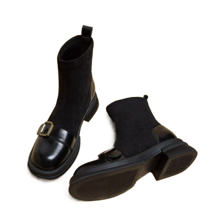 Damen Elegante Chelsea-Stiefeletten mit Blockabsatz und Schnallen-Detail – Varelle