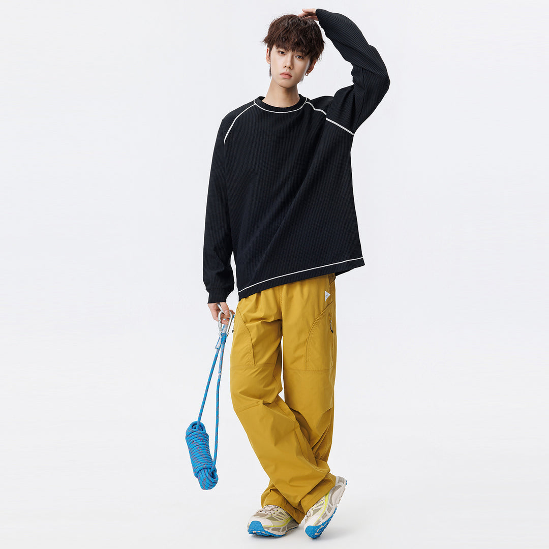 Herren Oversize Waffelstrick‑Sweatshirt mit Rundhals, Raglanärmeln und Kontrastnähten Echo Archiv