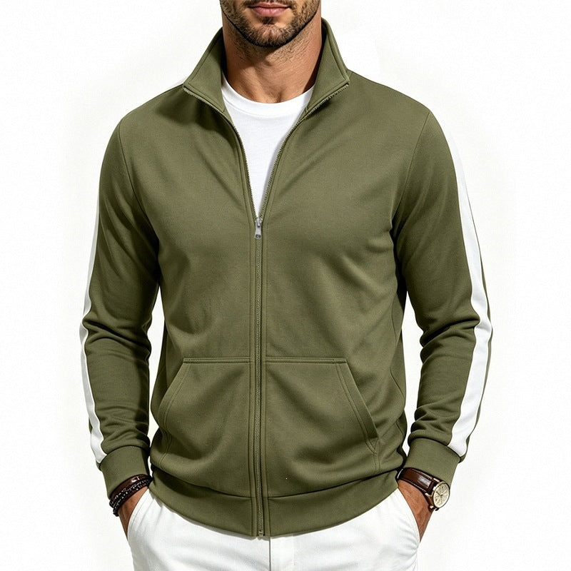 Herren Retro Trackjacke mit Stehkragen, Kontraststreifen und Kängurutasche – Cavarno
