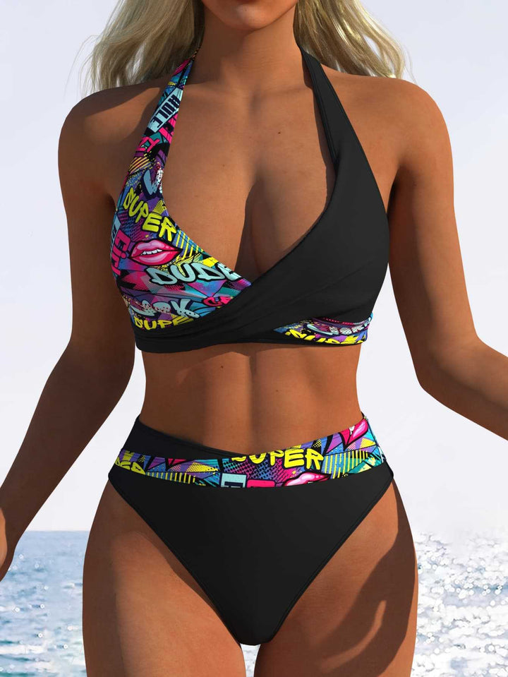 Damen Hochtailliertes Bikini-Set mit grafischem Design und komfortablem Schnitt Echo Archiv