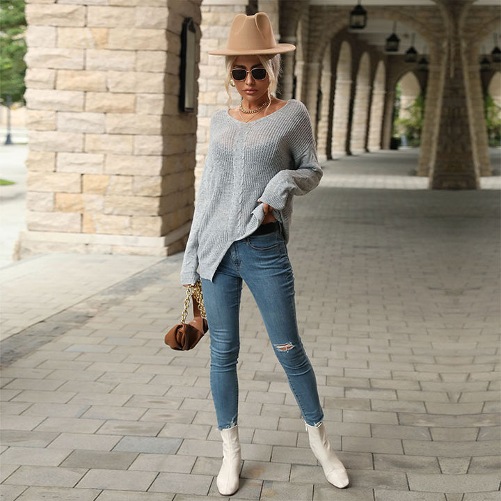 Damen Feiner V‑Ausschnitt Strickpullover mit mittigem Zopfdetail und legerer Silhouette Echoarchiv