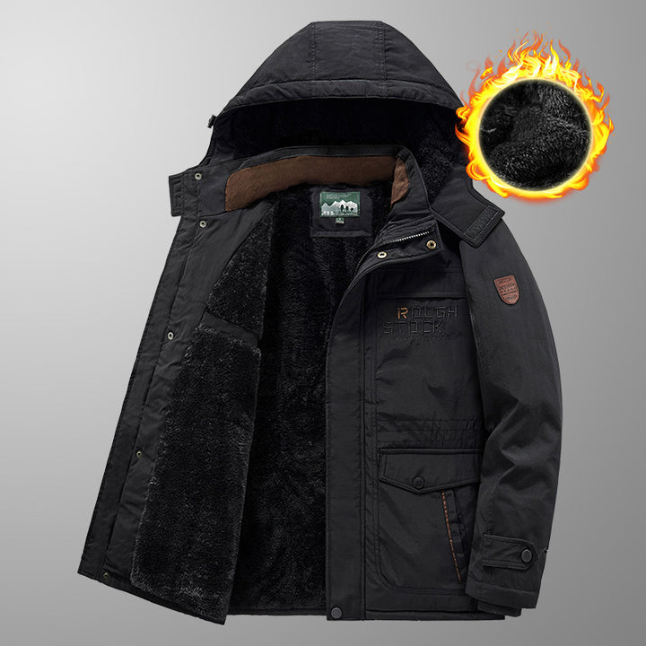 Herren wärmender gefütterter Kapuzenparka mit durchgehendem Teddyfleecefutter und Utility‑Taschen Echoarchiv