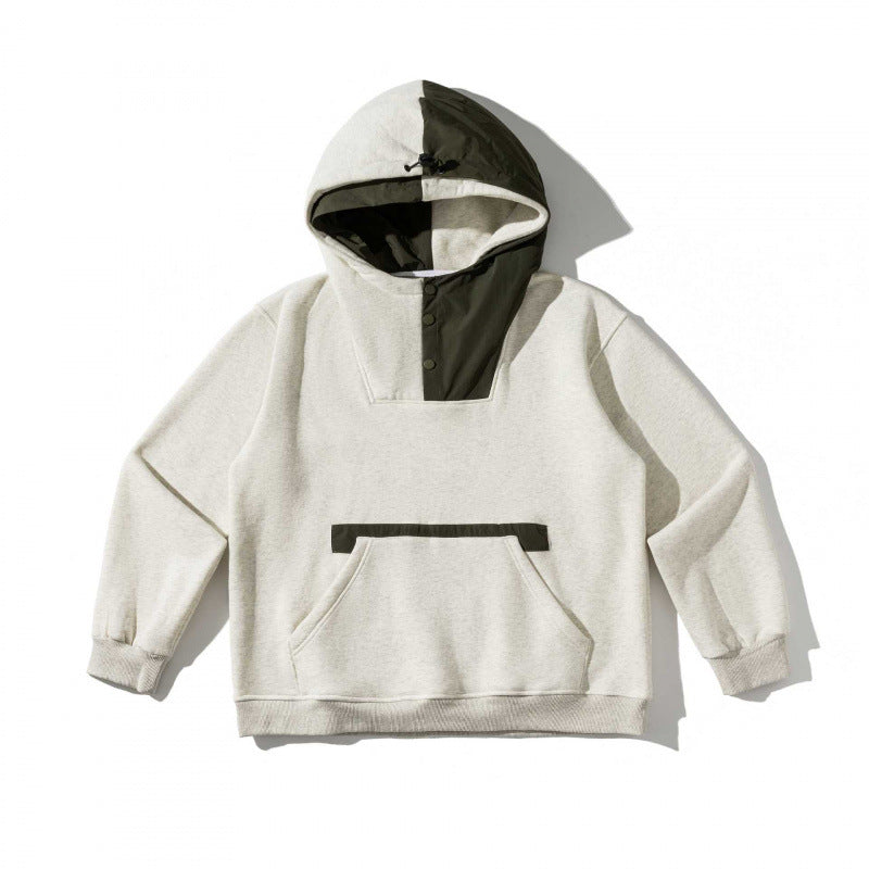 Unisex Oversize-Kapuzenpullover mit Kontrast‑Einsatz, Druckknopfleiste und Kängurutasche Echo Archiv