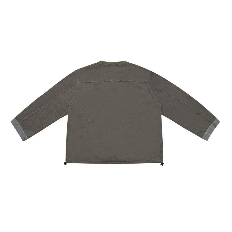 [Unisex] Oversize-Fleece-Henley-Pullover mit halber Knopfleiste, Kordelzugsaum und umgeschlagenen Ärmeln Echo Archiv