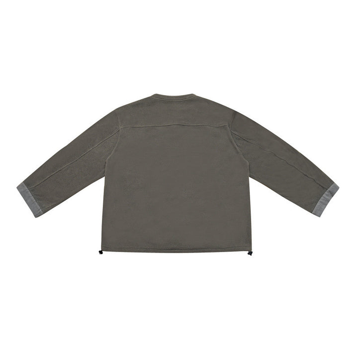 [Unisex] Oversize-Fleece-Henley-Pullover mit halber Knopfleiste, Kordelzugsaum und umgeschlagenen Ärmeln Echo Archiv