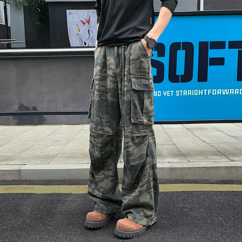 Herren Weite Camouflage-Cargohose mit tiefem Schritt, Multi‑Taschen und elastischem Bund Echo Archiv