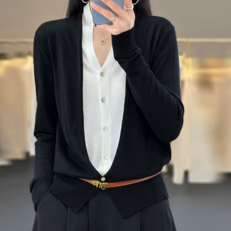 Damen Leichter Offener Feinstrick-Cardigan mit asymmetrischer Zipfelkante und taillierter Silhouette Echoarchiv