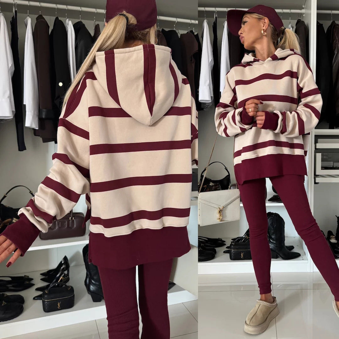 Damen nan oversized Kapuzenpullover mit Leopardenprint, kontrastbündchen und verlängertem Rückensaum Echo Archiv