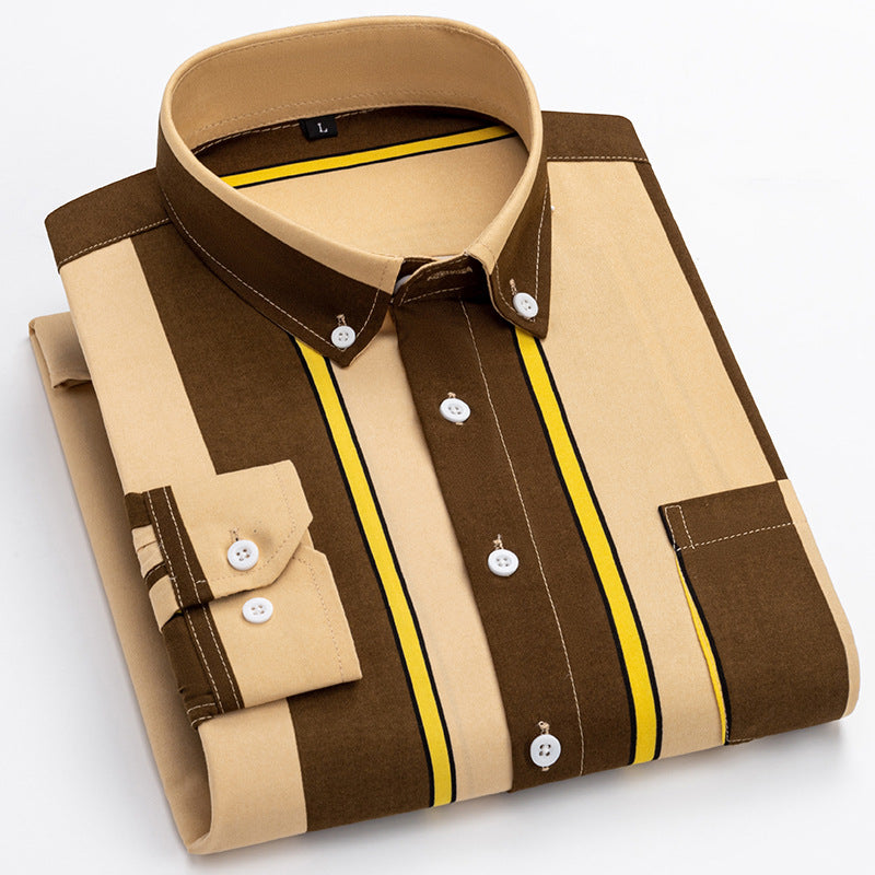 Herren nan gestreiftes Business-Hemd mit Button-Down-Kragen, Brusttasche und bügelleichtem Baumwollmix Echo Archiv