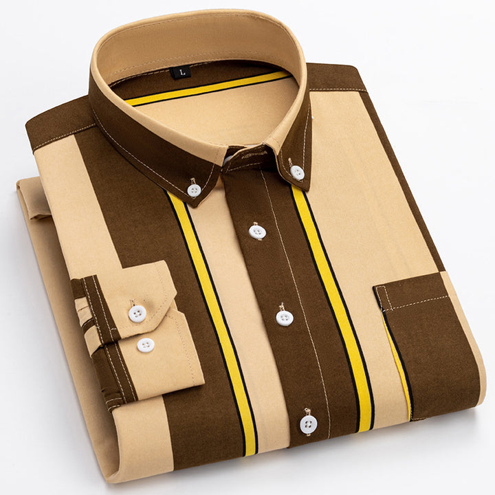 Herren nan gestreiftes Business-Hemd mit Button-Down-Kragen, Brusttasche und bügelleichtem Baumwollmix Echo Archiv